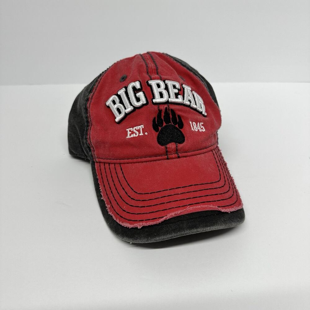 Big Bear Lake California EST 1845 Distressed Snapback Hat Red Black